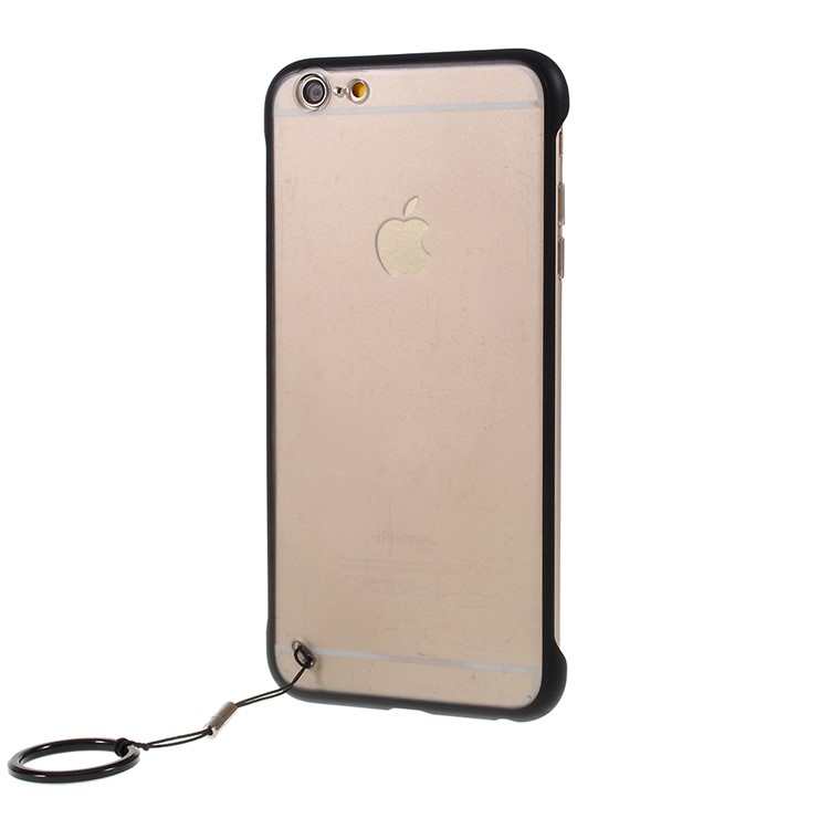 Side Frameless Matte Grain PC + TPU Hybrid Casing with Finger Ring Lanyard for iPhone 6 Plus - Black-1