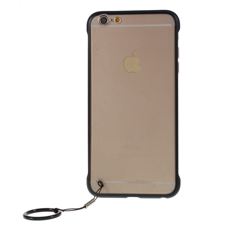 Side Frameless Matte Grain PC + TPU Hybrid Casing with Finger Ring Lanyard for iPhone 6 Plus - Black-3