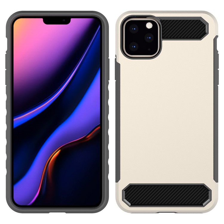 Scudo Serie In Fibra Di Carbonio Texture Anti-caduta Morbido TPU + PC Caso Ibrido Per Iphone (2019) Da 6,5 pollici - Grigio Scuro / Oro-2