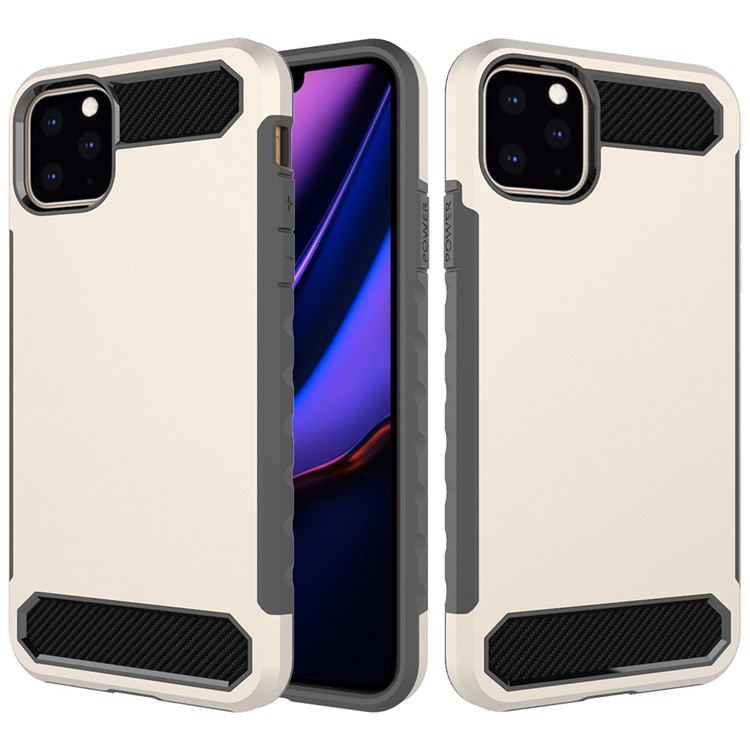 Scudo Serie In Fibra Di Carbonio Texture Anti-caduta Morbido TPU + PC Caso Ibrido Per Iphone (2019) Da 6,5 pollici - Grigio Scuro / Oro-3