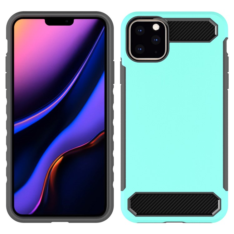 Shield Series Carbon Fiber Texture Anti-fall Soft TPU + PC Hybrid Case for iPhone 11 Pro Max 6.5 inch (2019) - Dark Grey/Cyan-1