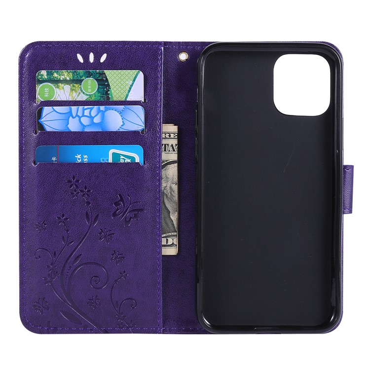 Imprint Butterfly Flowers Leather Mobile Phone Shell for iPhone (2019) 6.5-inch - Dark Purple-4