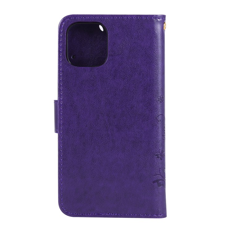 Imprint Butterfly Flowers Leather Mobile Phone Shell for iPhone (2019) 6.5-inch - Dark Purple-5