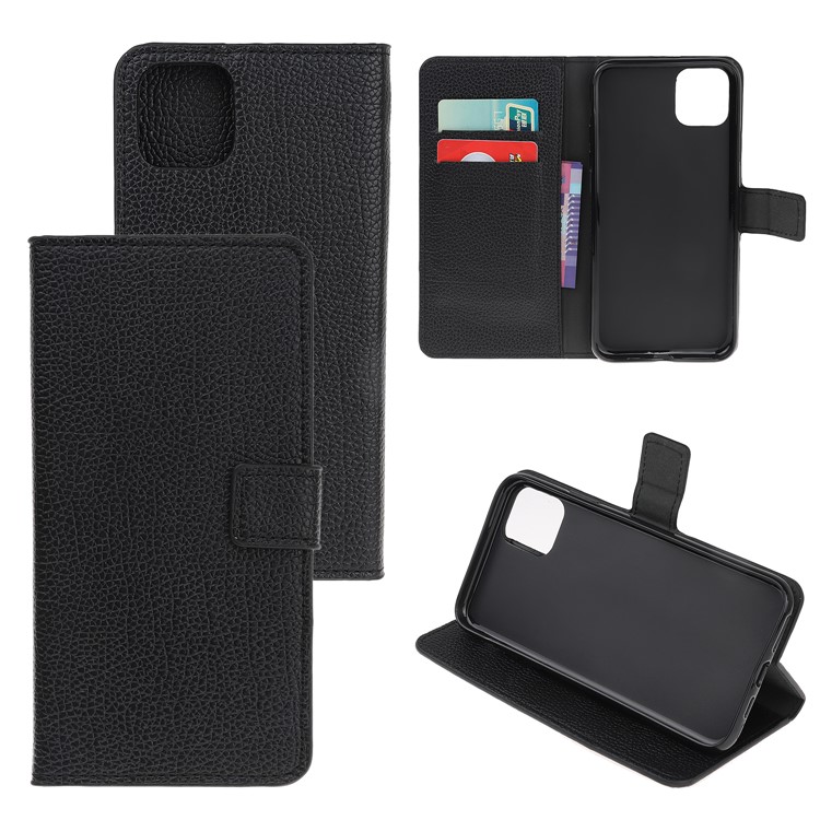 Litchi Skin Style Wallet Stand Leather Flip Phone Shell for iPhone (2019) 6.5-inch - Black-1