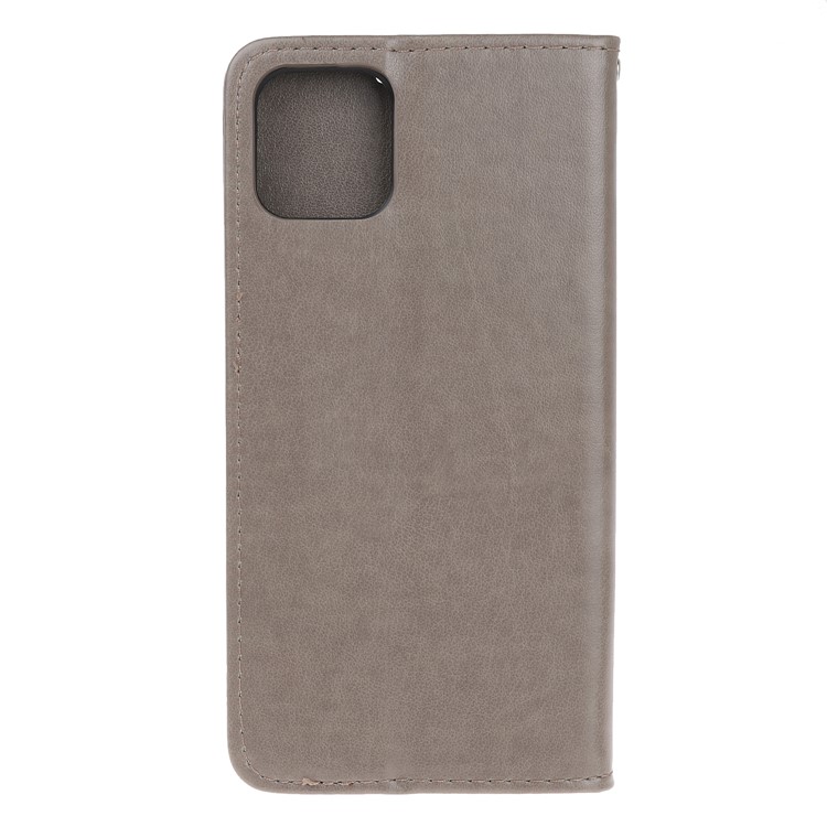 Imprint Cat and Fishbone Pattern Leather Wallet Case for iPhone (2019) 5.8-inch - Grey-4