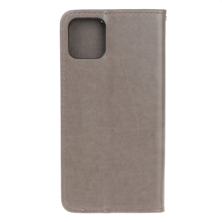 Imprint Cat and Fishbone Pattern Leather Wallet Case for iPhone (2019) 5.8-inch - Grey-4