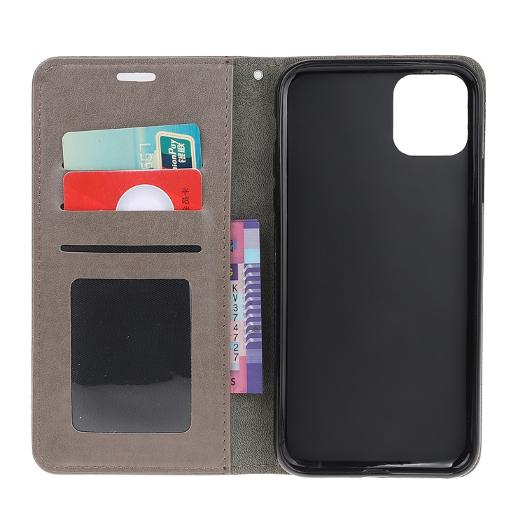 Imprint Cat and Fishbone Pattern Leather Wallet Case for iPhone (2019) 5.8-inch - Grey-6