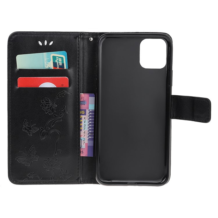 Imprint Style Butterfly Flowers Leather Wallet Case Shell for iPhone (2019) 5.8-inch - Black-6