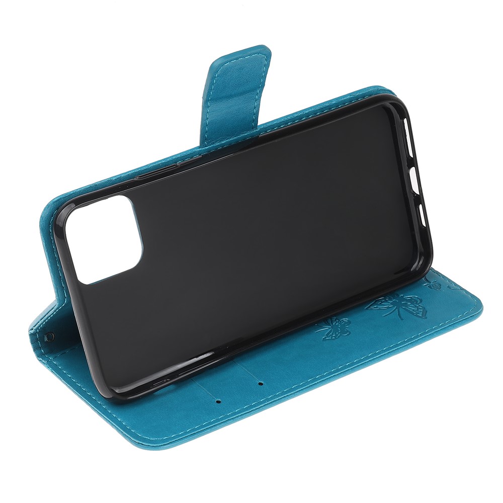 Imprint Butterfly Flowers Leather Wallet Phone Case for iPhone 11 6.1 inch (2019) - Blue-5