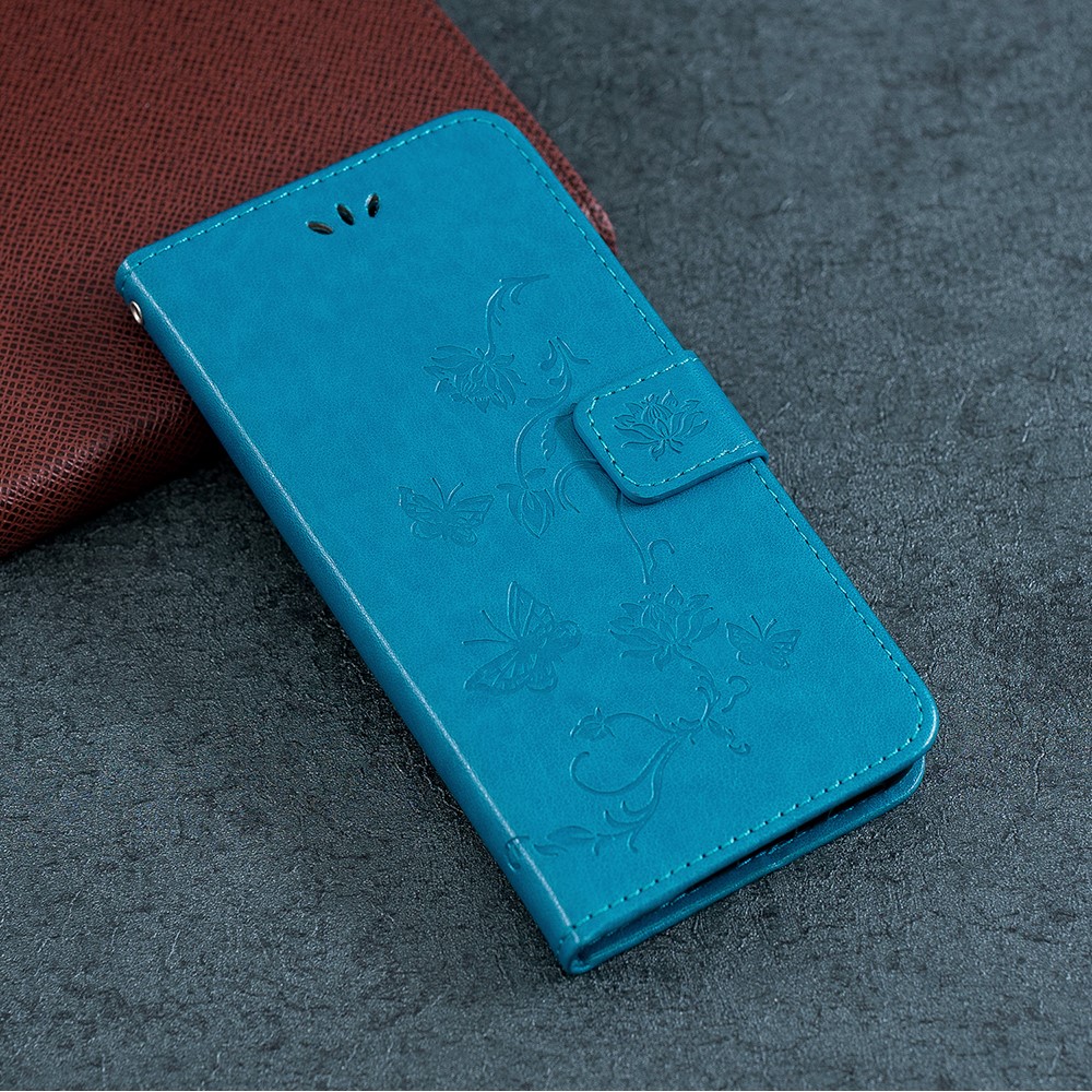 Imprint Butterfly Flowers Leather Wallet Phone Case for iPhone 11 6.1 inch (2019) - Blue-7