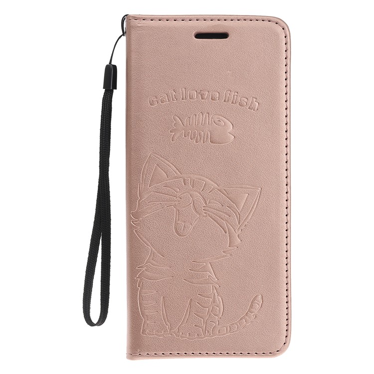 Impressão Gato E Espinha De Peixe Carteira De Couro Padrão Stand Case Para Iphone (2019) 6.1-inch - Rosa Ouro-2