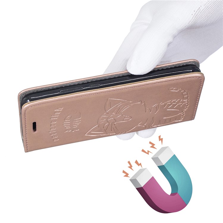 Impressão Gato E Espinha De Peixe Carteira De Couro Padrão Stand Case Para Iphone (2019) 6.1-inch - Rosa Ouro-3