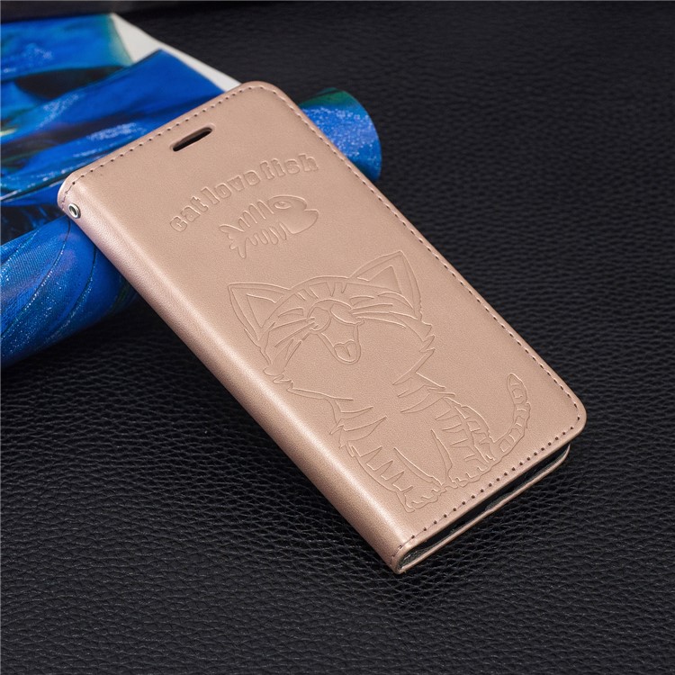 Impressão Gato E Espinha De Peixe Carteira De Couro Padrão Stand Case Para Iphone (2019) 6.1-inch - Rosa Ouro-7