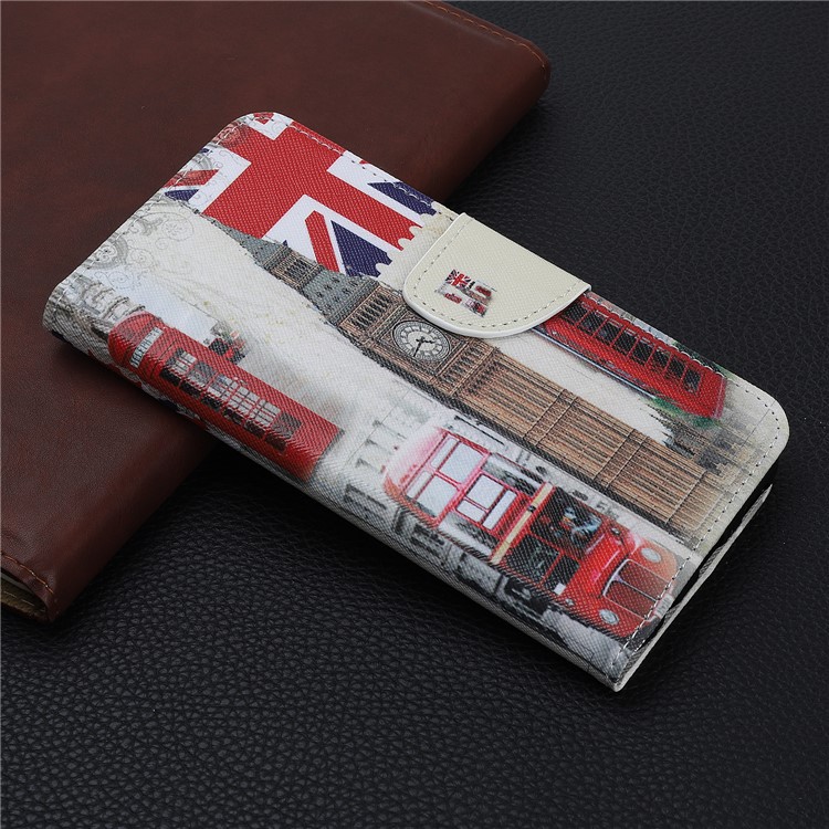 Pattern Printing Cross Texture Leather Wallet Shell for iPhone (2019) 6.1-inch - Big Ben and UK Flag-3