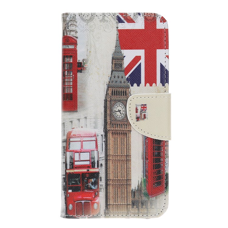 Pattern Printing Cross Texture Leather Wallet Shell for iPhone (2019) 6.1-inch - Big Ben and UK Flag-4