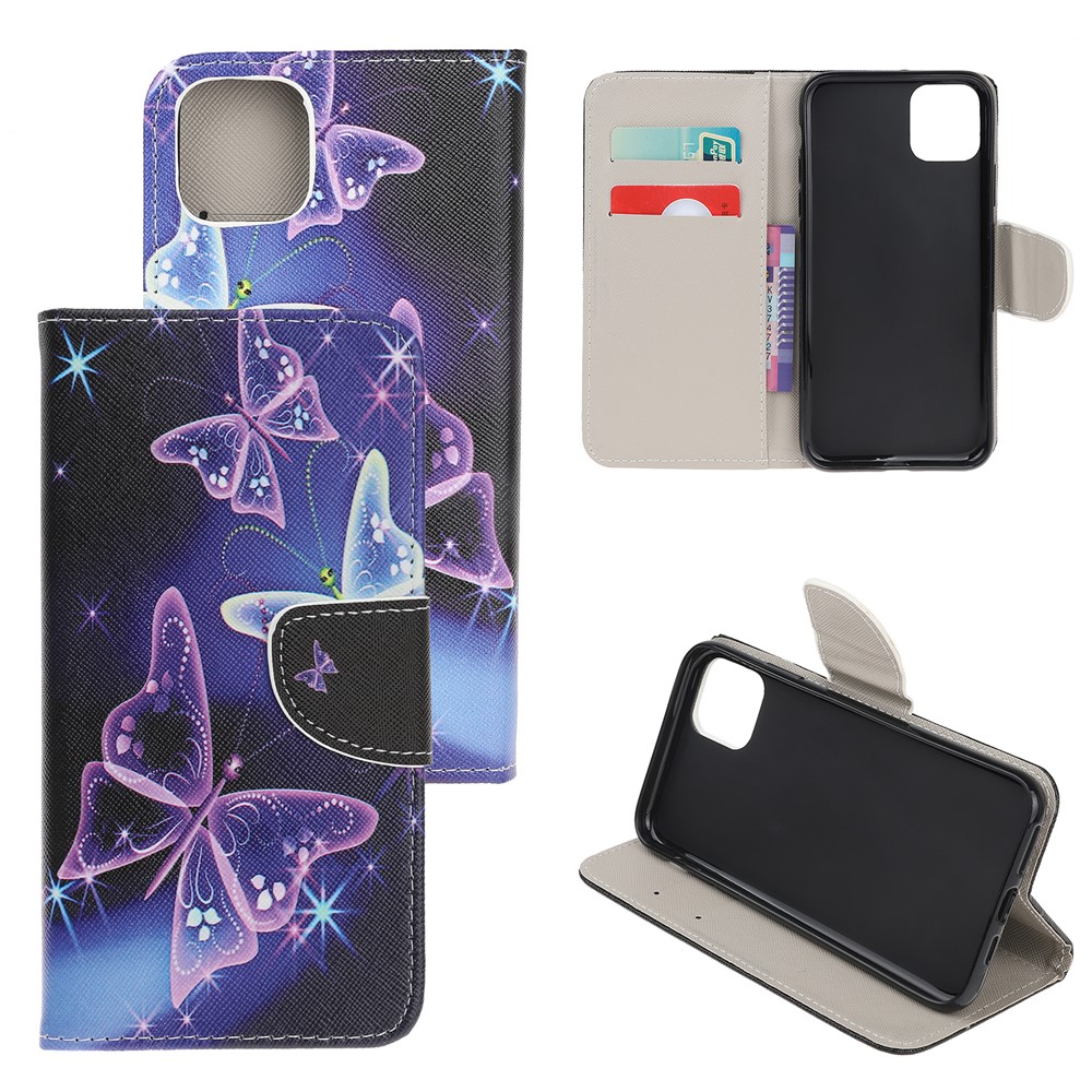 Padrão De Impressão Cruz Textura Carteira De Couro Shell Para Iphone (2019) 6.1-inch - Borboletas Vivas-1