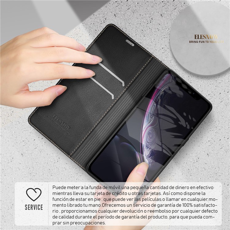 ELESNOW Wallet Stand Leather Flip Case for iPhone XR 6.1 inch - Black-5