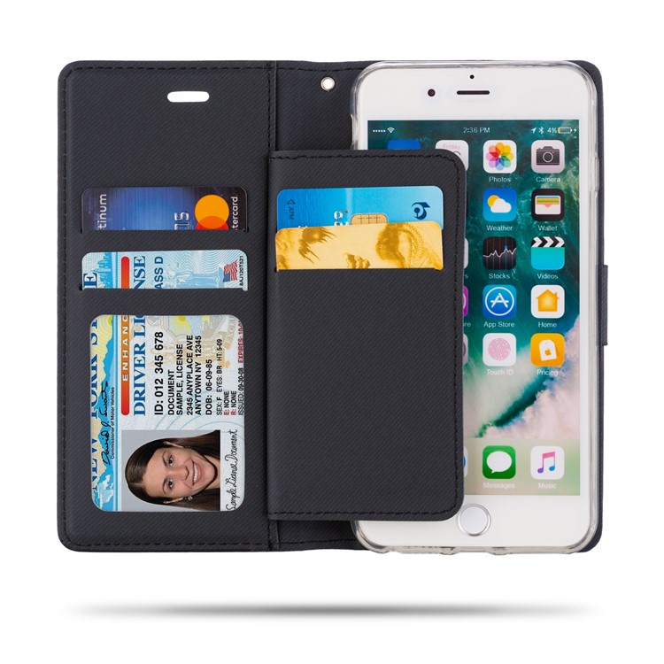 РОАР Сплошной Цвет Подставка Для Кошелька PU Кожаный Чехол Для Iphone 8 Плюс / 7 Плюс / 6 Плюс 5,5 Дюймов - Черный-3