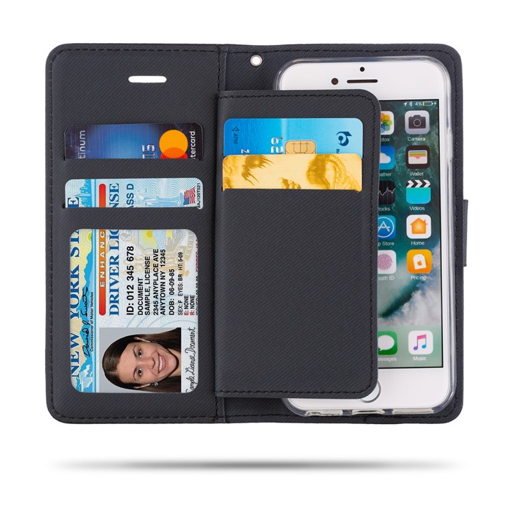 ROAR Solid Color Wallet Stand PU Leather Case for iPhone 8/7/6 4.7-inch - Black-3