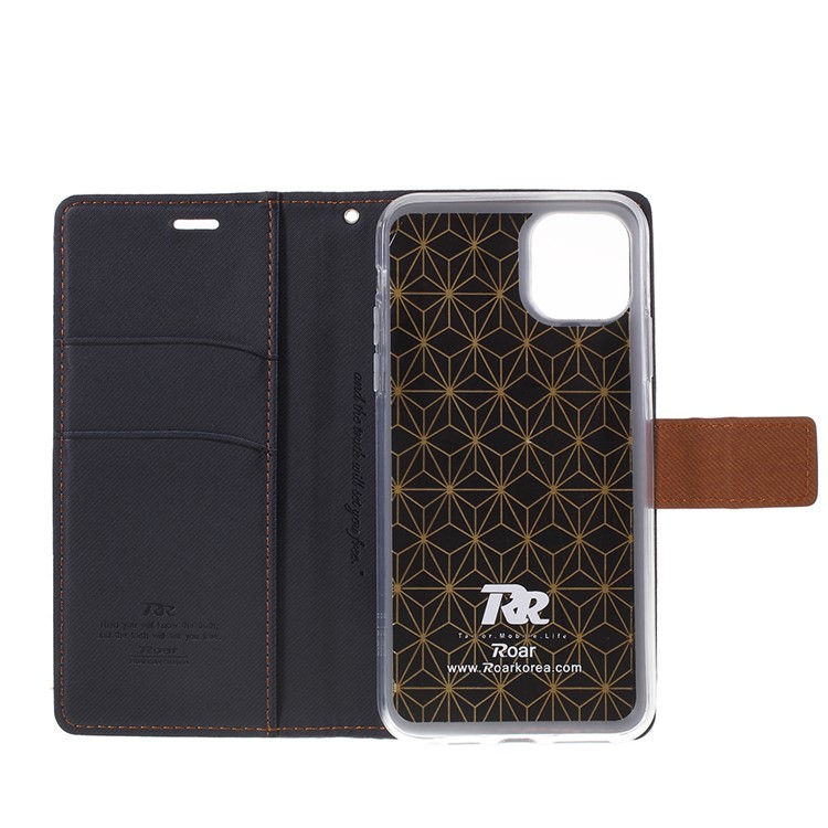 Invólucro De Carteira De Couro De Grão De Sarja ROAR Para Iphone (2019) 5,8 Polegadas - Preto-4