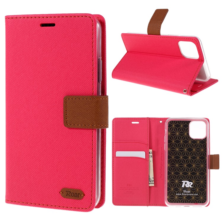 Caso De Carteira De Couro De Grão De Sarja ROAR Para Iphone (2019) 6.1-inch - Vermelho-1