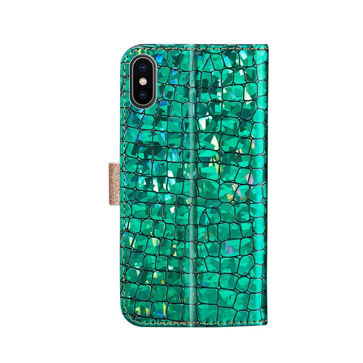 Crocodile Texture Glitter Powder Leather Splice Wallet Stand Phone Case for iPhone XS Max 6.5 inch - Green-3