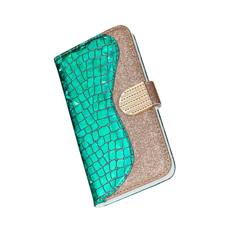 Crocodile Texture Glitter Powder Leather Splice Wallet Stand Phone Case for iPhone XS Max 6.5 inch - Green-5