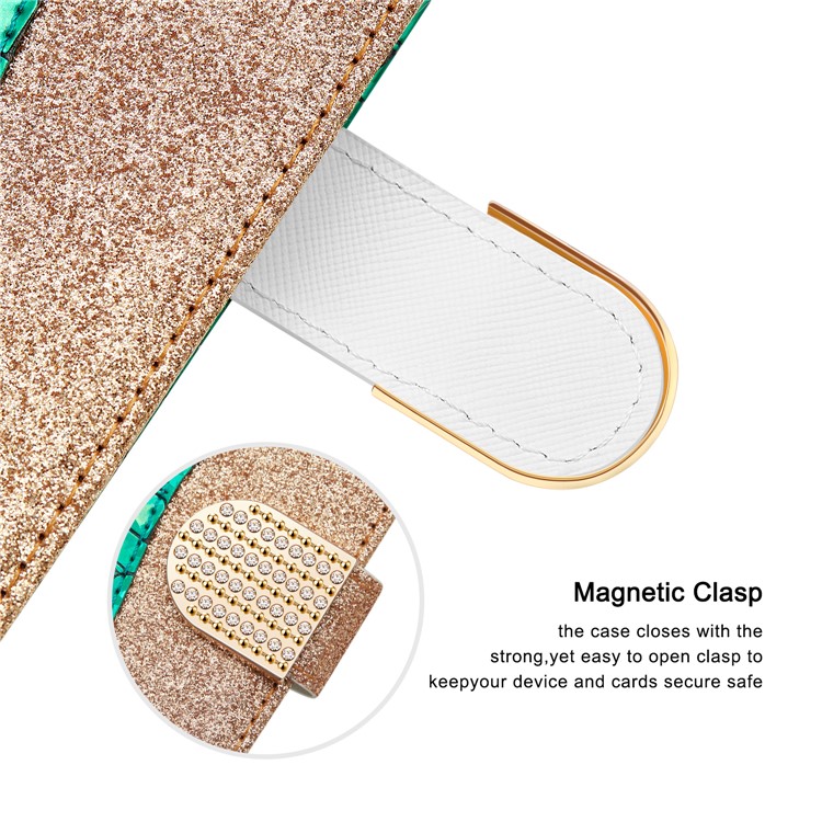 Crocodile Texture Glitter Powder Leather Splice Wallet Stand Phone Case for iPhone XS Max 6.5 inch - Green-9