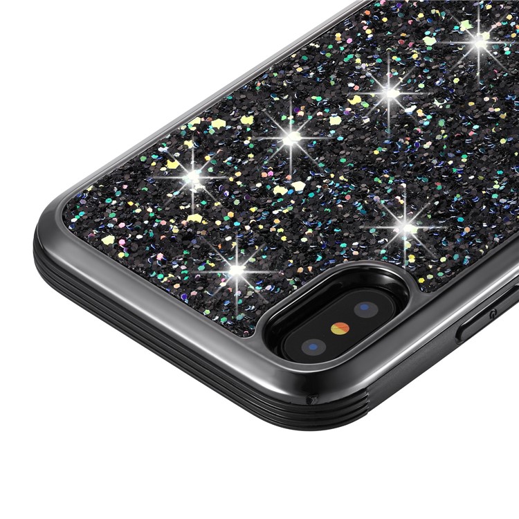 Glittering Sequins Detachable 2-in-1 Electroplating PC+ TPU Hybrid Protective Case for Apple iPhone X/XS - Black-4