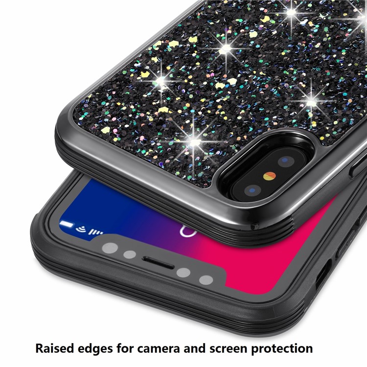 Glittering Sequins Detachable 2-in-1 Electroplating PC+ TPU Hybrid Protective Case for Apple iPhone X/XS - Black-5