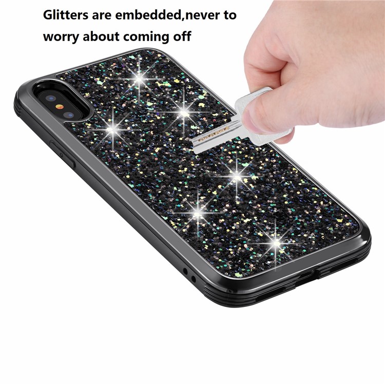 Glittering Sequins Detachable 2-in-1 Electroplating PC+ TPU Hybrid Protective Case for Apple iPhone X/XS - Black-7