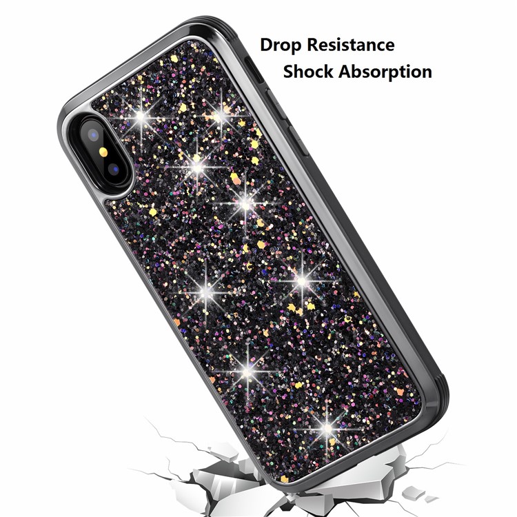 Glittering Sequins Detachable 2-in-1 Electroplating PC+ TPU Hybrid Protective Case for Apple iPhone X/XS - Black-8