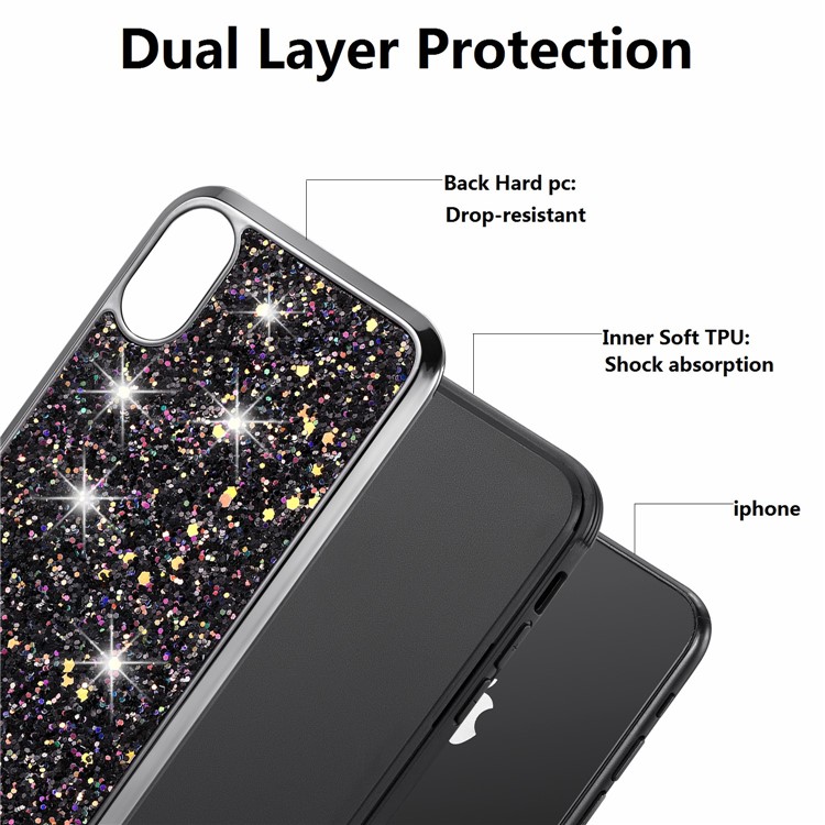 Glittering Sequins Detachable 2-in-1 Electroplating PC+ TPU Hybrid Protective Case for Apple iPhone X/XS - Black-9