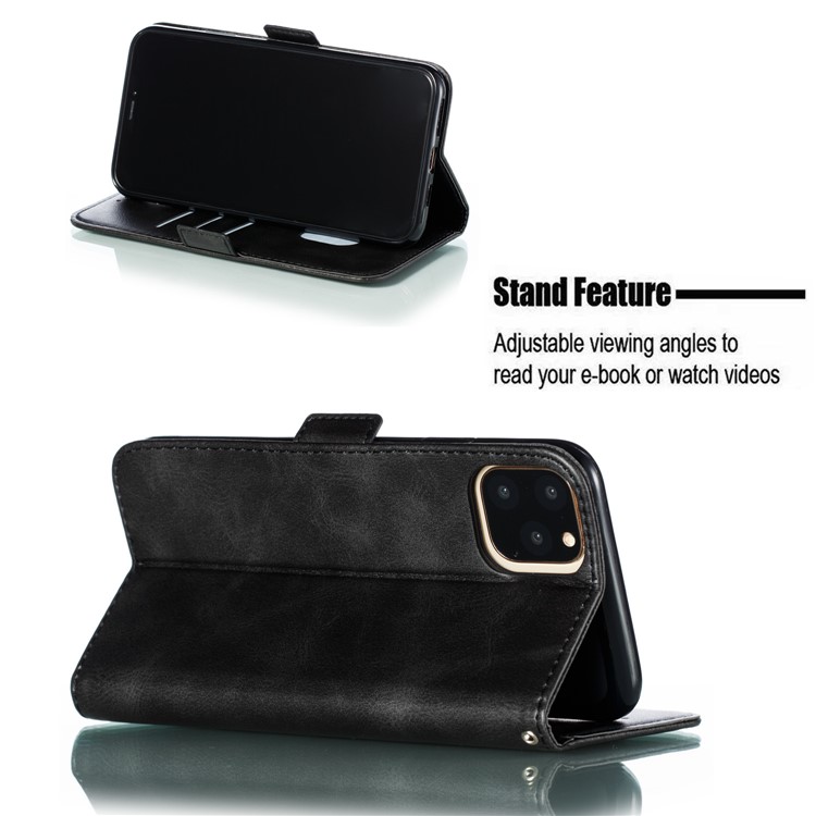 Leather Wallet Stand Flip Cover Phone Case for iPhone (2019) 6.5-inch - Black-10