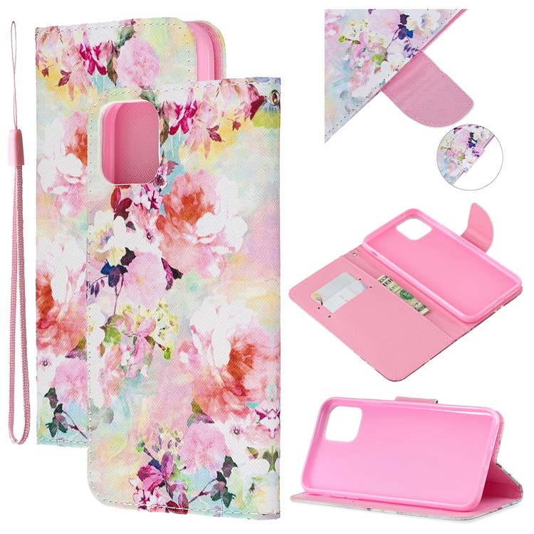 Pattern Printing Wallet Leather Case with Strap for iPhone (2019) 6.5-inch - Colorized Flowers-1