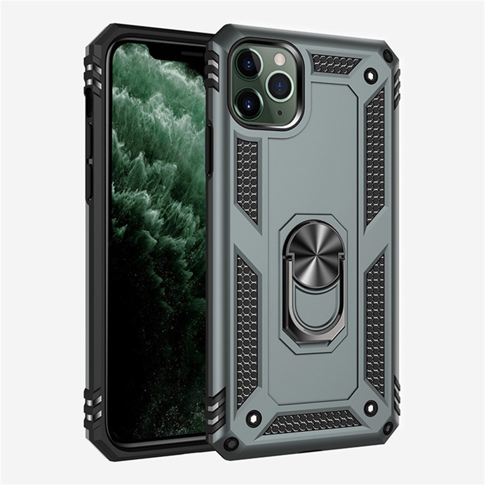 Hybrid PC TPU Kickstand Armor Phone Casing for iPhone 11 Pro Max 6.5-inch (2019) / XS Max 6.5 inch - Dark Green-1