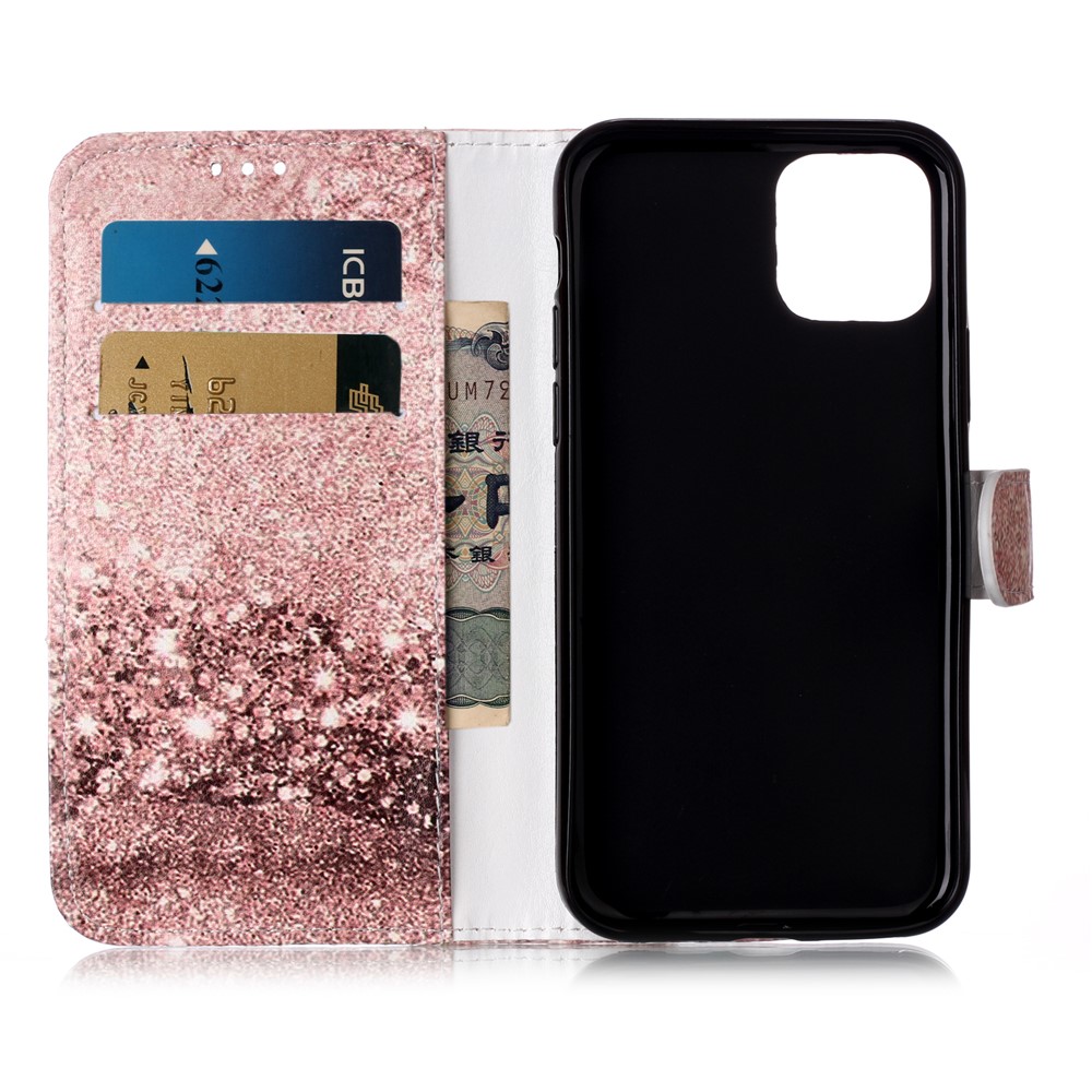Caso Padrão Do Telefone Da Carteira Do Couro Da Impressão Para O Iphone (2019) 5,8 Polegadas - Rosa Ouro-3