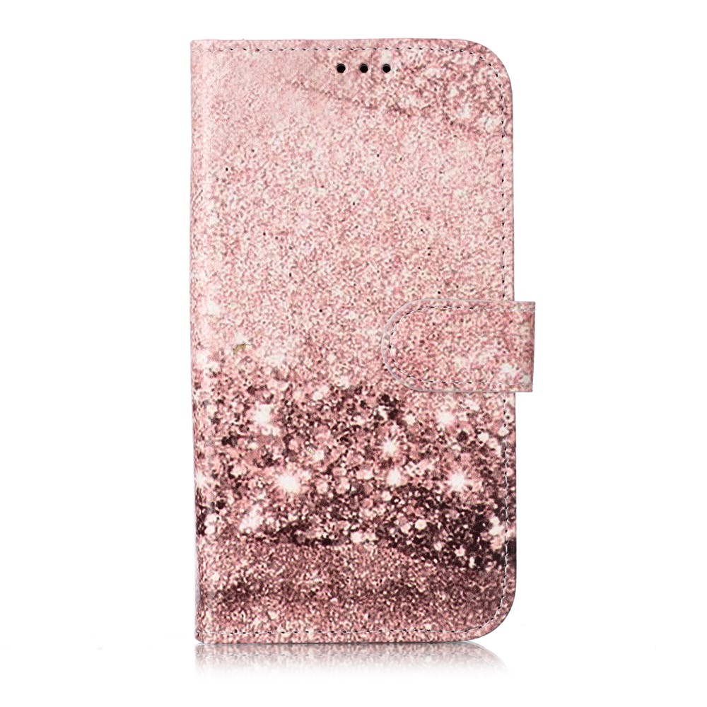 Caso Do Telefone Da Carteira Do Couro Da Impressão Do Teste Padrão Para O Iphone (2019) 6,1 Polegadas - Rosa Ouro-1