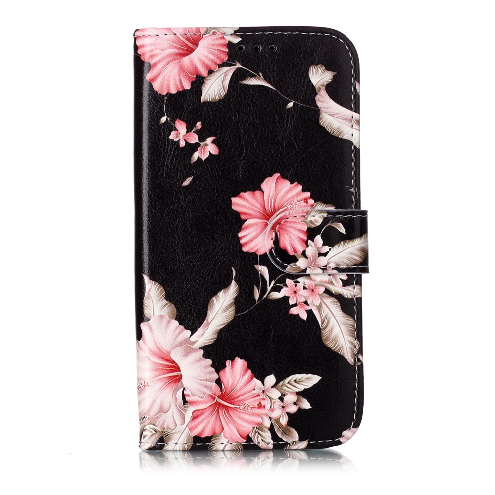 Caso Do Telefone Da Carteira Do Couro Da Impressão Do Teste Padrão Para O Iphone (2019) 6,1 Polegadas - Flores Vermelhas-1