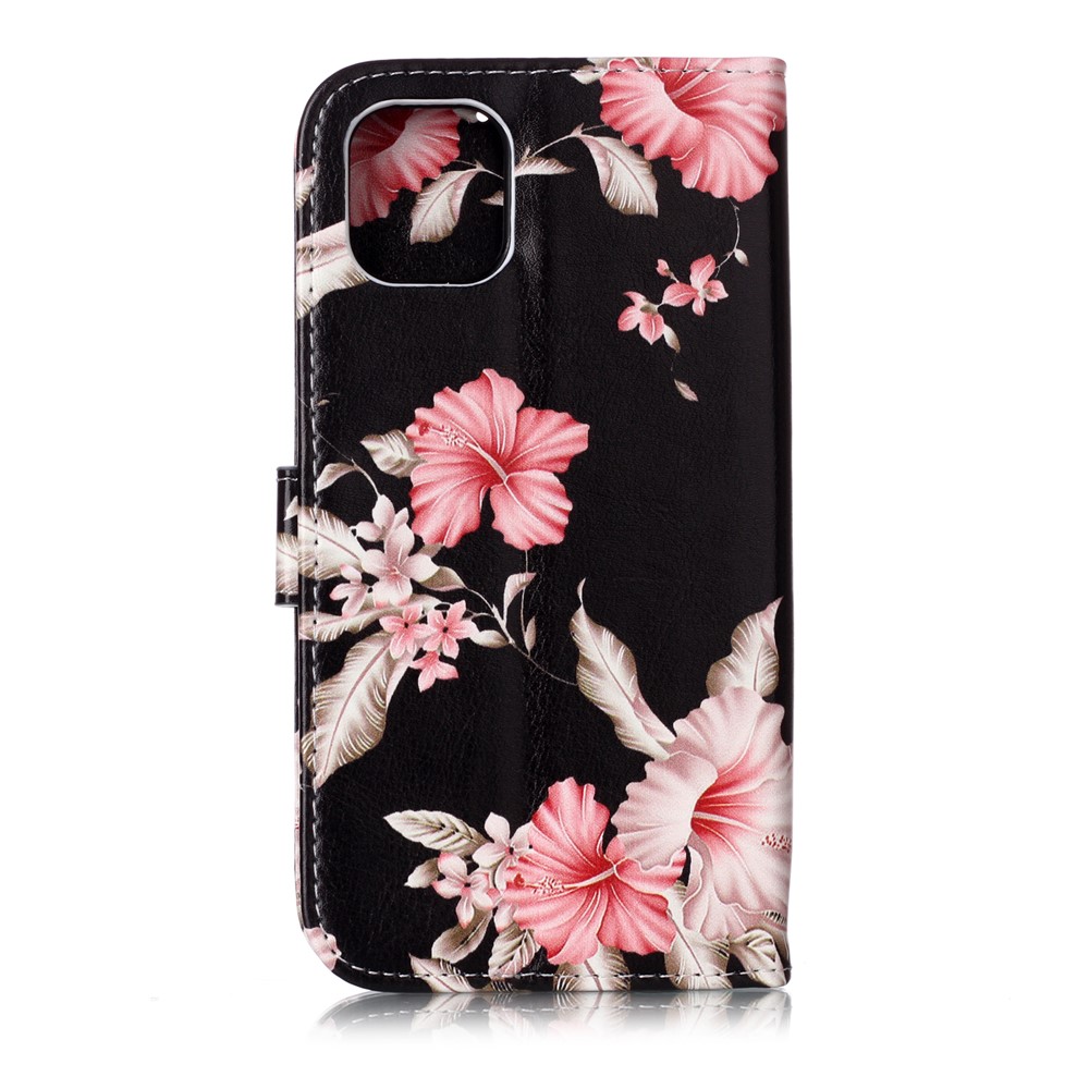 Caso Do Telefone Da Carteira Do Couro Da Impressão Do Teste Padrão Para O Iphone (2019) 6,1 Polegadas - Flores Vermelhas-2