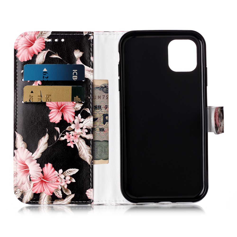 Caso Do Telefone Da Carteira Do Couro Da Impressão Do Teste Padrão Para O Iphone (2019) 6,1 Polegadas - Flores Vermelhas-3