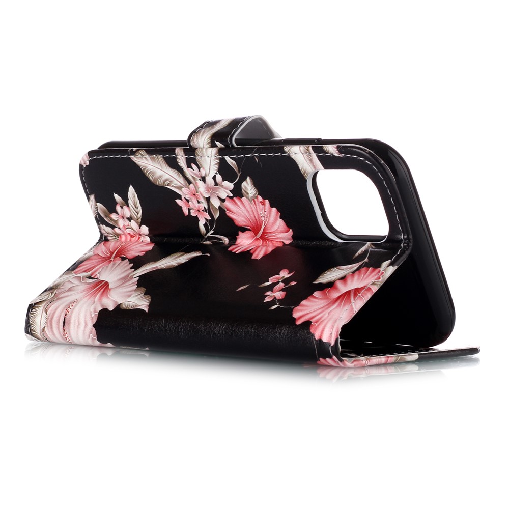 Caso Do Telefone Da Carteira Do Couro Da Impressão Do Teste Padrão Para O Iphone (2019) 6,1 Polegadas - Flores Vermelhas-4
