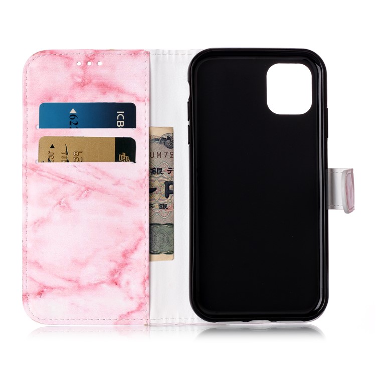 Caso Do Telefone Da Carteira Do Couro Da Impressão Do Teste Padrão Para O Iphone (2019) 6,1 Polegadas - Rosa-3