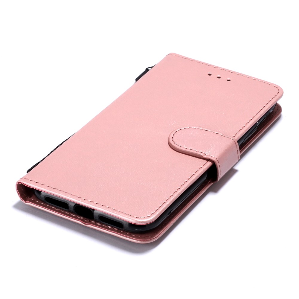 Solid Color Leather Wallet Stand Phone Case Cover for iPhone (2019) 6.1-inch - Rose Gold-5