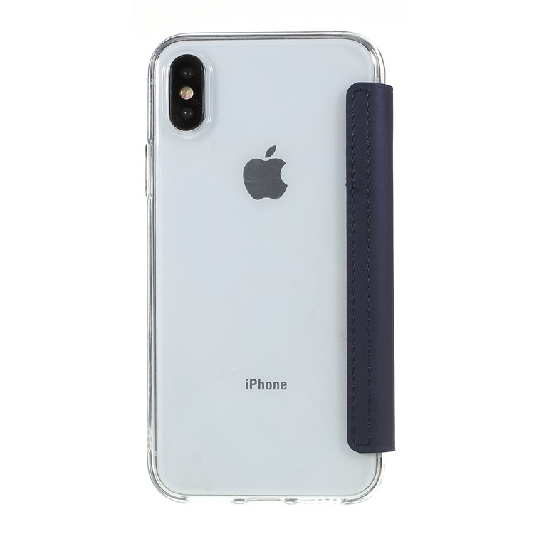 Transparent Plastic Back Case + PU Leather + TPU Hybrid Phone Cover Case for iPhone XS Max - Dark Blue-2