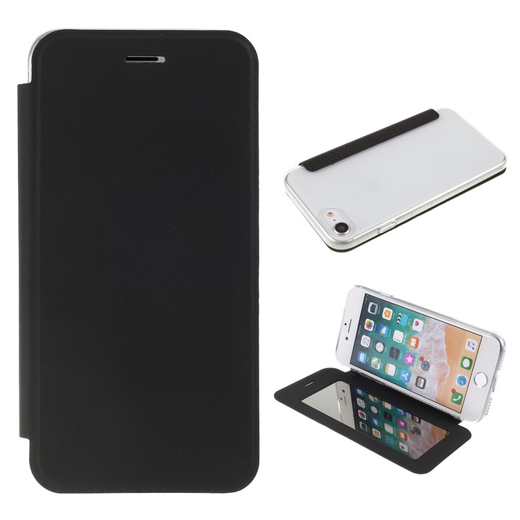 Transparent Plastic Back Case + PU Leather + TPU Hybrid Phone Protective Cover Case for iPhone 7 / 8 - Black-1