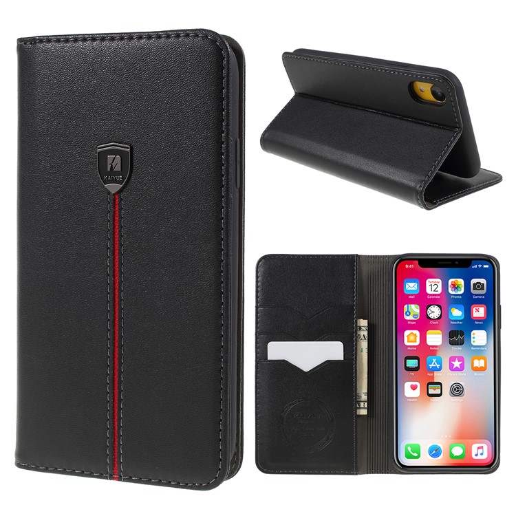 Micro Fiber Leather Stand Phone Case for iPhone XR 6.1 inch - Black-1