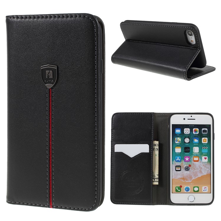 Micro Fiber Leather Wallet Stand Phone Case for iPhone 8/7 4.7 inch - Black-1