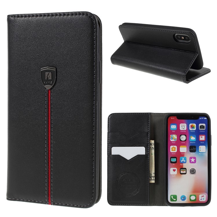 Micro Fiber Leather Stand Phone Case for iPhone XS Max 6.5 inch - Black-1