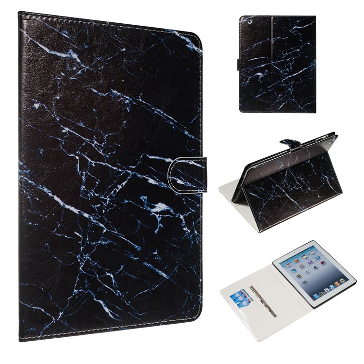 Marble Pattern Printing Wallet Leather Stand Case for iPad 2/3/4 -Black Marble-1